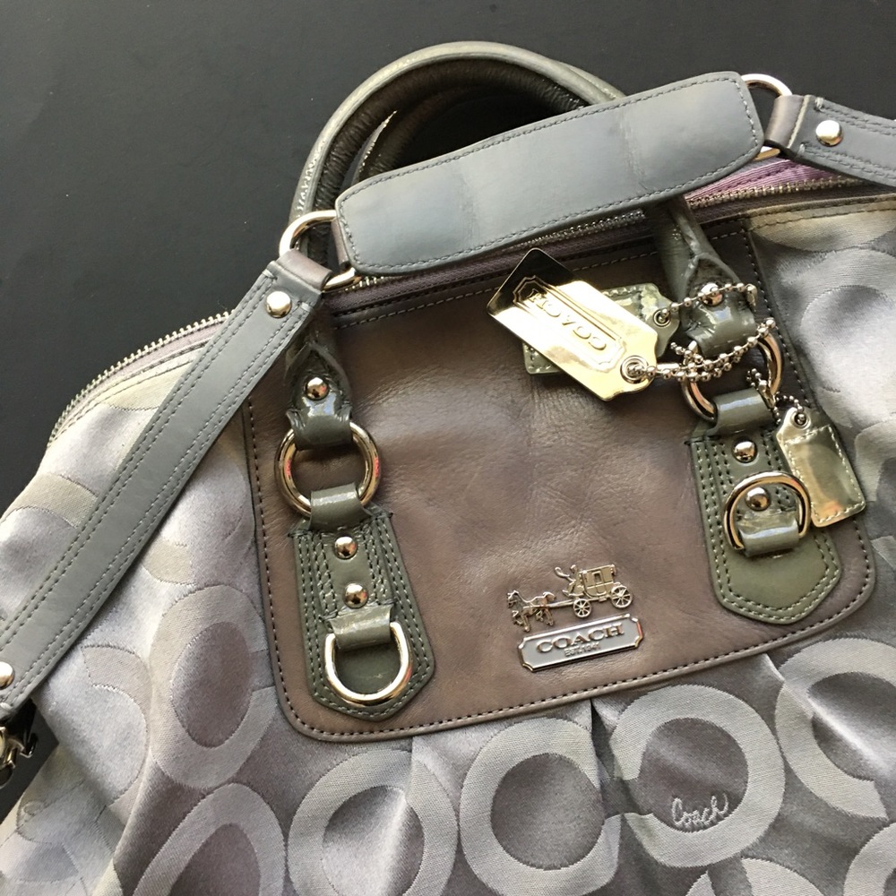 Coach Ashley Satchel Handbag Monogram Jacquard Gray Shoulder Strap Handle - Picture 10 of 13